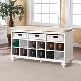 Wood Entryway Storage Shoe Bench with 3 Drawers - White
