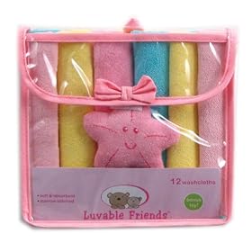 Luvable Friends 12 Washcloths In Bag With Bonus Toy, Pink