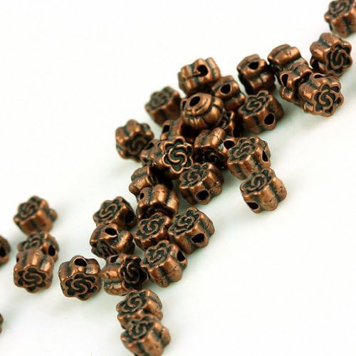 Aoneitem 200pcs Copper Tone Floral Flower Shape Flat Loose Beads Findings