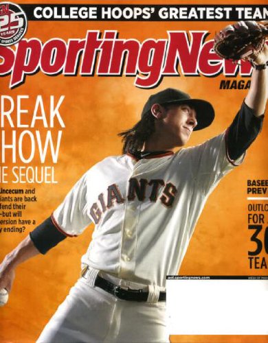 Sporting News March 28 2011 Tim Lincecum/San Francisco Giants on Cover, College Hoops' Greatest Teams, Baseball Preview - Outlooks for All 30 Teams, College Basketball Sweet 16, The State of Florida Football