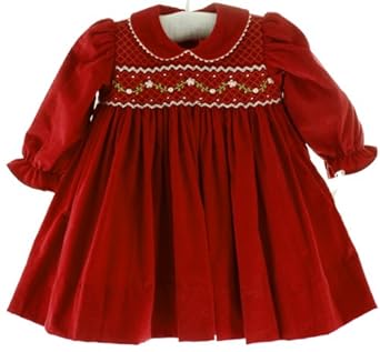 smocked christmas dresses dress sleeve baby toddler velvet infant collar clothing hiccupschildrensboutique