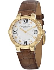 Stuhrling Original Womens 338LS.1235K2 Symphony Regent Countess Swiss Quartz Genuine Diamond Date Brown Leather Strap Watch