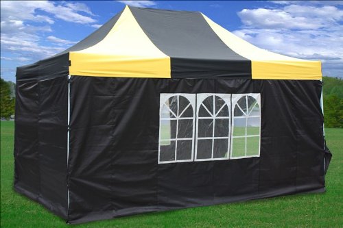 10x15 Pop up 4 Wall Canopy Party Tent Gazebo Set Ez Black/Yellow