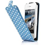 Blue and White Polka Dot Pattern Magnet Flip Hard Leather Case For Apple iPhone 4S / 4 (AT&T, Verizon, Sprint)