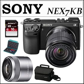 Sony DSLR NEX7KB 24.3MP Digital SLR Camera & 18-55MM Zoom Lens + Sony DSLR Sel 50mm F1.8 Nex System Camera Lens + Accessory Kit