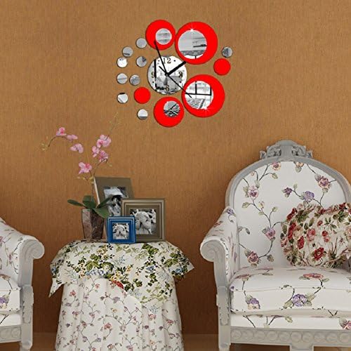 Tonsee(TM) 1PC Red Circle Around 3D Wall Clock Wall Sticker DIY Art Home Decoration