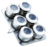 LUXUS GEW�RZDOSEN 7-TEILIG AUS EDELSTAHL, MAGNETISCH, 6 GEW�RZBEH�LTER MIT STREUER UND SICHTFENSTER UND 1 GEW�RZBOAR