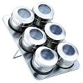 LUXUS GEW�RZDOSEN 7-TEILIG AUS EDELSTAHL, MAGNETISCH, 6 GEW�RZBEH�LTER MIT STREUER UND SICHTFENSTER UND 1 GEW�RZBOAR