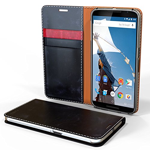 Nexus 6 Case, Cellto [GLux] Diary Case Premium PU Leather High Quality Wallet Cover with Card Slots for Google Nexus 6 - Black