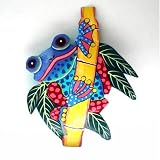Frog on Bamboo Metal Wall Decor Painted in Haiti