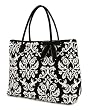 Belvah Quilted Damask Print Large Tote Bag - Black & White (18 x 14.5 x 7)