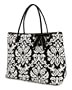 Belvah Quilted Damask Print Large Tote Bag - Black & White (18 x 14.5 x 7)
