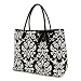 Belvah Quilted Damask Print Large Tote Bag - Black & White (18 x 14.5 x 7)