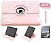 Ipad 2 Pink Flower 360 Degree Rotating Pu Leather Case Cover