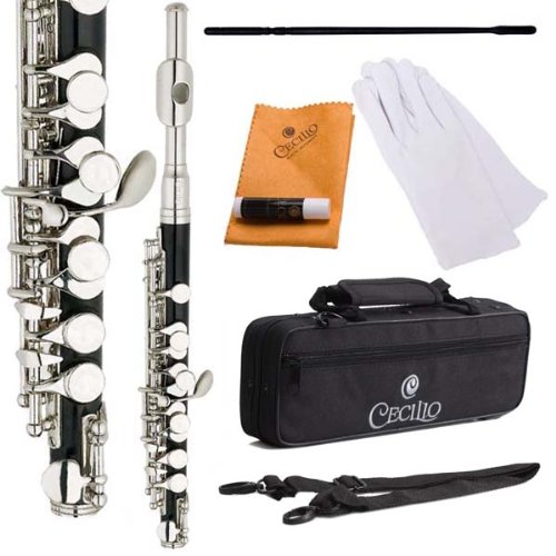 Cecilio 2Series PO-280N Key of C Ebonite ABS Body Piccolo w/ Nickel Plated Headjoint & Keys with Hard Shell Case & Accessories
