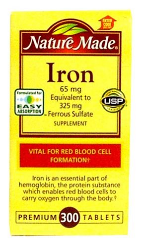 Nature Made Iron 65mg, Equivalent to 325 mg Ferrous Sulfate - 300 Tablets