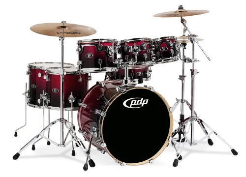 Pacific Drums by DW X7 Shell Pack Maple Red to Black Sparkle Burst