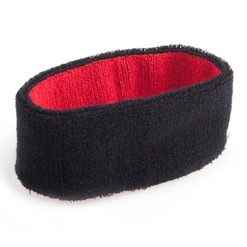 GOGO™ Two Side Reversible Terry Headbands, Black/Red (Price for 6 Pieces)