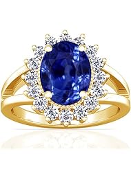 18K Yellow Gold Oval Cut Blue Sapphire Ring With Sidestones (GIA Certificate)