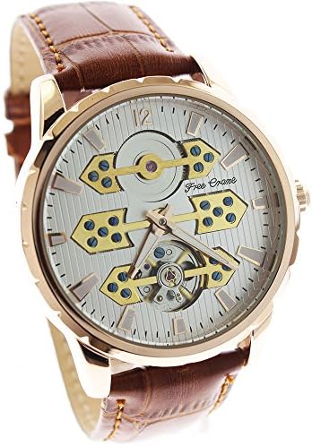 Itemstoday Rose Gold Case Automatic Mechanical Men's Skeleton Leather Band Wrist Watch Birthday Present