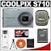 Nikon Coolpix S710 14.5-Megapixel Digital Camera (Brilliant Silver) with Optical VR Image Stabilization + EN-EL12 Battery + Carrying Case + Accessory Kit