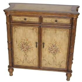 Traditional Style Antiqued Furniture - Hand Painted Floral Design Cabinet 10048