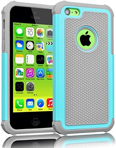 iPhone 5C Case ,[Corner Protection] Protective Case Detachable Defender Thin Protective Anti-dirt Scratch Resistant Hard Soft Heavy Duty Rubber Bumper case Cover for iPhone 5C(Gray/Turquoise)