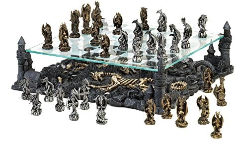Dragon Chess Set With Elevated Glass Board-2pack