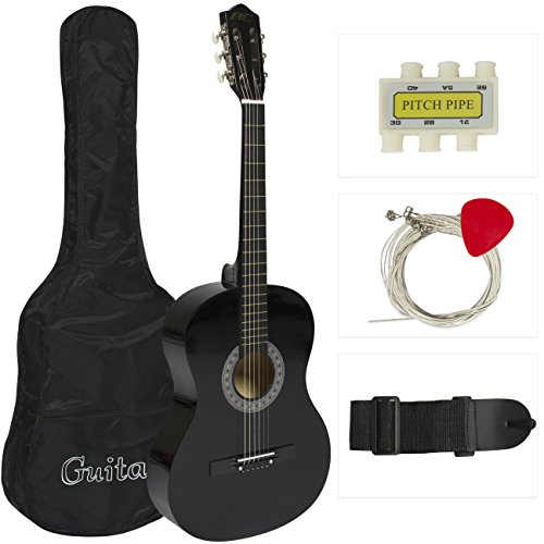 38" Black Acoustic Guitar Starter Package (Guitar, Gig Bag, Strap, Pick)