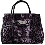 Womens Purple Leopard Satchel Grab Bag Designer Handbag