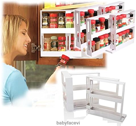 Ainest Cabinet Organizer 2 Racks Swivel Store Deluxe Spice Storage System White BF