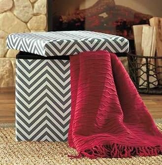Grey and White Chevron Storage Ottoman