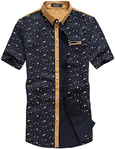 SSLR Men's Printing Pattern Casual Short Sleeve Shirt