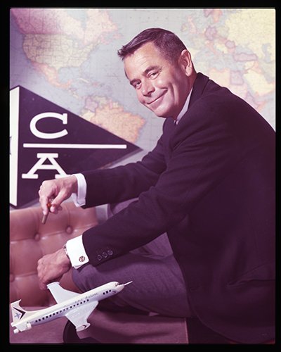 Glenn Ford Photo Posing By Model Airplane Aircraft World Map 4X5 Transparency