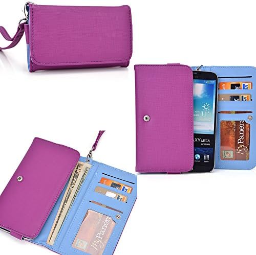 Purple Ladies PU leather all in one wallet- Phone holder/ internal card slots- universal design for Oppo Find 7 FHD (FullHD)