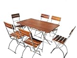 Biergartengarnitur, Sitzgruppe Akazienholz Tisch 70 x 120 cm incl. 6 Stühle, komplett klappbar