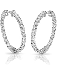 2.75 ct Ladys Round Cut Diamond Hoop Earrings in 18 karat White Gold