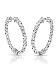 2.75 ct Ladys Round Cut Diamond Hoop Earrings in 14 karat White Gold