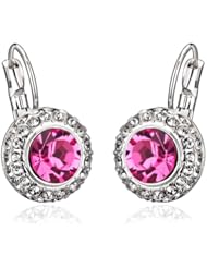 Honeystore Girls Austria Crystal White Gold Plated Hoop Earrings Color Fuschia