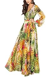 Summer Chiffon/Polyester Long Sleeves Floral Print Tropical Print  Dress