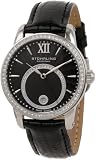 Stuhrling Original Womens 544.11151 Vogue Audrey Dawn Swiss Quartz Swarovski Crystal Date Black Leather Strap Watch