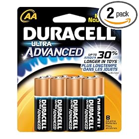Duracell Ultra AA Alkaline Batteries, 8-Count Package (Pack of 2) by