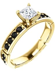 18K Yellow Gold Princess Cut White and Black Diamond Ring -- LIFETIME WARRANTY