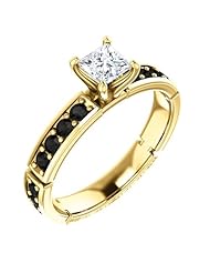 14K Yellow Gold Princess Cut White and Black Diamond Ring -- LIFETIME WARRANTY