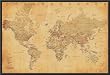 World Map Vintage Style Poster Dry Mounted Wood Framed, 24x36.