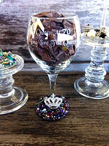 Queen At 70.Long Live The Queen! Etched & Embellished Wine Goblet with XL Crown