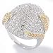 Sterling Silver / Platinum Champagne or Black Cubic Zirconia Leaf Ring