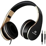 Sound Intone I65 Headphones with Microphone,Stereo Headset with In-line Volume Control for Kids / Girls / Men and Woman, Compatible with iPhone, iPod, iPad, MP3,Mp4, Samsung, HTC, Laptops (Black/gold)