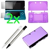 GTMax Dark Purple Silicone Skin Rubber Soft Case + Dark Purple Aluminum Hard Metal Cover Case + 2x Clear LCD Screen Protector Film Guard + 2 Colors Retractable Metalic Stylus (White &Black ) for Nintendo 3DS