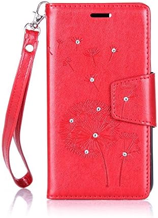 Lenovo Vibe C A2020 Case, Embossed Pattern PU Leather [Bling Crystal] Stand Flip Folio Wallet Cover with a lanyard for Lenovo Vibe C A2020 (Red)